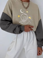 Sweat-shirt Lettre Graphique Etoile et Soleil en Blocs de Couleurs L Gris