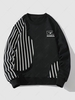 Sweat-shirt Lettre Graphique Panneau Rayé à Col Rond Xs Noir