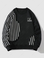 Sweat-shirt Lettre Graphique Panneau Rayé à Col Rond Xs Noir