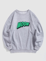Sweat-shirt Lettre MOON Brodée en Laine Doublé M Gris clair