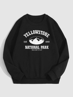 Sweat-shirt Lettre YELLOWSTONE Montagne Graphique Thermique à Doublure en Laine M Noir