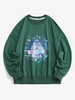 Sweat-shirt Motif Astronaute Graphique à Goutte Epaule S Vert