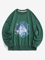 Sweat-shirt Motif Astronaute Graphique à Goutte Epaule S Vert