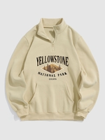 Sweat-shirt Motif de Arbre YELLOWSTONE NATIONAL PARK Zippé Doublure en Laine M Café lumière