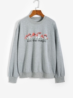 Sweat-shirt Motif de Champignon à Goutte Epaule S Gris