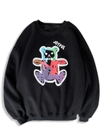 Sweat-shirt Ours Dessin Animé Imprimé à Ourlet Côtelé Xl Noir