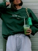 Sweat-shirt Oversize Lettre New York Brodé à Goutte Epaule L Vert profond