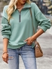 Sweat-shirt Panneau en Tricot à Câble Goutte Epaule à Demi-Zip L Vert