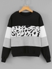 Sweat-shirt Panneau Léopard en Blocs de Couleurs à Col Rond L Noir