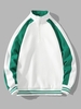 Sweat-shirt Panneau Rayé en Blocs de Couleurs Latérale et Brillant à 1 / 4 Zip L Vert