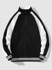 Sweat-shirt Panneau Rayé en Blocs de Couleurs Latérale et Brillant à 1 / 4 Zip M Noir
