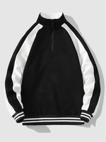 Sweat-shirt Panneau Rayé en Blocs de Couleurs Latérale et Brillant à 1 / 4 Zip M Noir