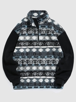 Sweat-shirt Pull-over à Imprimé Ethnique Aztèque Zippé L Bleu clair