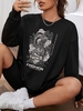 Sweat-shirt Pull-over à Imprimé Fleur Dragon M Noir