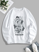 Sweat-shirt Pull-over à Imprimé Fleur Dragon S Blanc