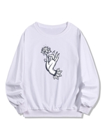 Sweat-shirt Pull-over à Imprimé Fleur en Main M Blanc