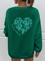 Sweat-shirt Pull-over à Imprimé Émoticône Visage Souriant Cœur Xl Vert profond