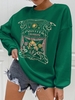 Sweat-shirt Pull-over à Imprimé Soleil Floral et Champignon S Vert profond