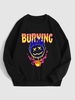 Sweat-shirt Pull-over Graphique à Doublure en Laine Motif de Visage Souriant et Lettre BURNING Streetwear L Noir