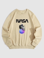 Sweat-shirt Pull-over Graphique Astronaute Thermique à Doublure en Laine L Café lumière