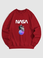 Sweat-shirt Pull-over Graphique Astronaute Thermique à Doublure en Laine L Rouge