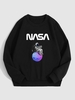 Sweat-shirt Pull-over Graphique Astronaute Thermique à Doublure en Laine S Noir