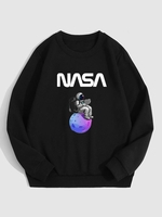 Sweat-shirt Pull-over Graphique Astronaute Thermique à Doublure en Laine Xxl Noir