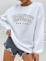 Sweat-shirt Pull-over Lettre Brooklyn Imprimé Xl Blanc