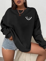 Sweat-shirt Pull-over Motif de Visage Souriant L Noir