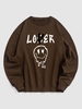 Sweat-Shirt Pull-over Motif Inscription et Visage Souriant Esthétique Y2K M Café profond
