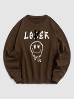 Sweat-Shirt Pull-over Motif Inscription et Visage Souriant Esthétique Y2K Xl Café profond