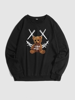 Sweat-Shirt Pull-over Motif Visage Souriant et Ours M Noir