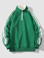 Sweat-shirt Pull-over Rayé Applique Zippé à Manches Raglan Damier L Bleu verdâtre
