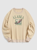 Sweat-shirt Pull-over Vintage à Imprimé Aigle et Lettre ALASKA Blokecore Streetwear L Café lumière