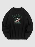Sweat-shirt Pull-over Vintage à Imprimé Aigle et Lettre ALASKA Blokecore Streetwear L Noir