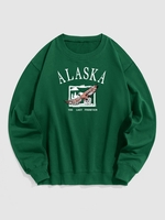 Sweat-shirt Pull-over Vintage à Imprimé Aigle et Lettre ALASKA Blokecore Streetwear M Vert profond