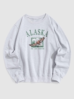 Sweat-shirt Pull-over Vintage à Imprimé Aigle et Lettre ALASKA Blokecore Streetwear Xl Gris clair
