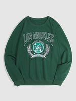 Sweat-shirt Pull-over Vintage à Imprimé Lettre LOS ANGELES M Vert profond