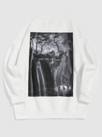 Sweat-shirt Ras du Cou à Message et Flamme en Molleton L Blanc