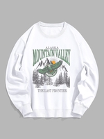Sweat-shirt Sportif à Lettre ALASKA MOUNTAIN VALLEY et Aigle Brillant Graphique Encolure en V L Blanc