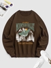 Sweat-shirt Sportif à Lettre ALASKA MOUNTAIN VALLEY et Aigle Brillant Graphique Encolure en V L Café profond