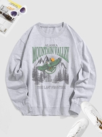 Sweat-shirt Sportif à Lettre ALASKA MOUNTAIN VALLEY et Aigle Brillant Graphique Encolure en V L Gris clair