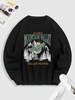 Sweat-shirt Sportif à Lettre ALASKA MOUNTAIN VALLEY et Aigle Brillant Graphique Encolure en V L Noir