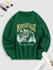 Sweat-shirt Sportif à Lettre ALASKA MOUNTAIN VALLEY et Aigle Brillant Graphique Encolure en V L Vert profond