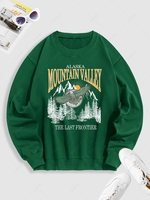 Sweat-shirt Sportif à Lettre ALASKA MOUNTAIN VALLEY et Aigle Brillant Graphique Encolure en V L Vert profond