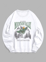 Sweat-shirt Sportif à Lettre ALASKA MOUNTAIN VALLEY et Aigle Brillant Graphique Encolure en V M Blanc