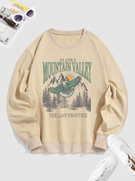 Sweat-shirt Sportif à Lettre ALASKA MOUNTAIN VALLEY et Aigle Brillant Graphique Encolure en V M Café lumière
