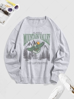 Sweat-shirt Sportif à Lettre ALASKA MOUNTAIN VALLEY et Aigle Brillant Graphique Encolure en V M Gris clair