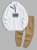 Sweat-shirt Sportif à Lettre Brodée LOS ANGELES WEST COAST et Pantalon Cargo de Jogging à Cordon Taille unique Blanc
