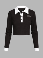 Sweat-shirt Texturé à Col Polo Slogan SUCH CUTE Brodé L Café profond